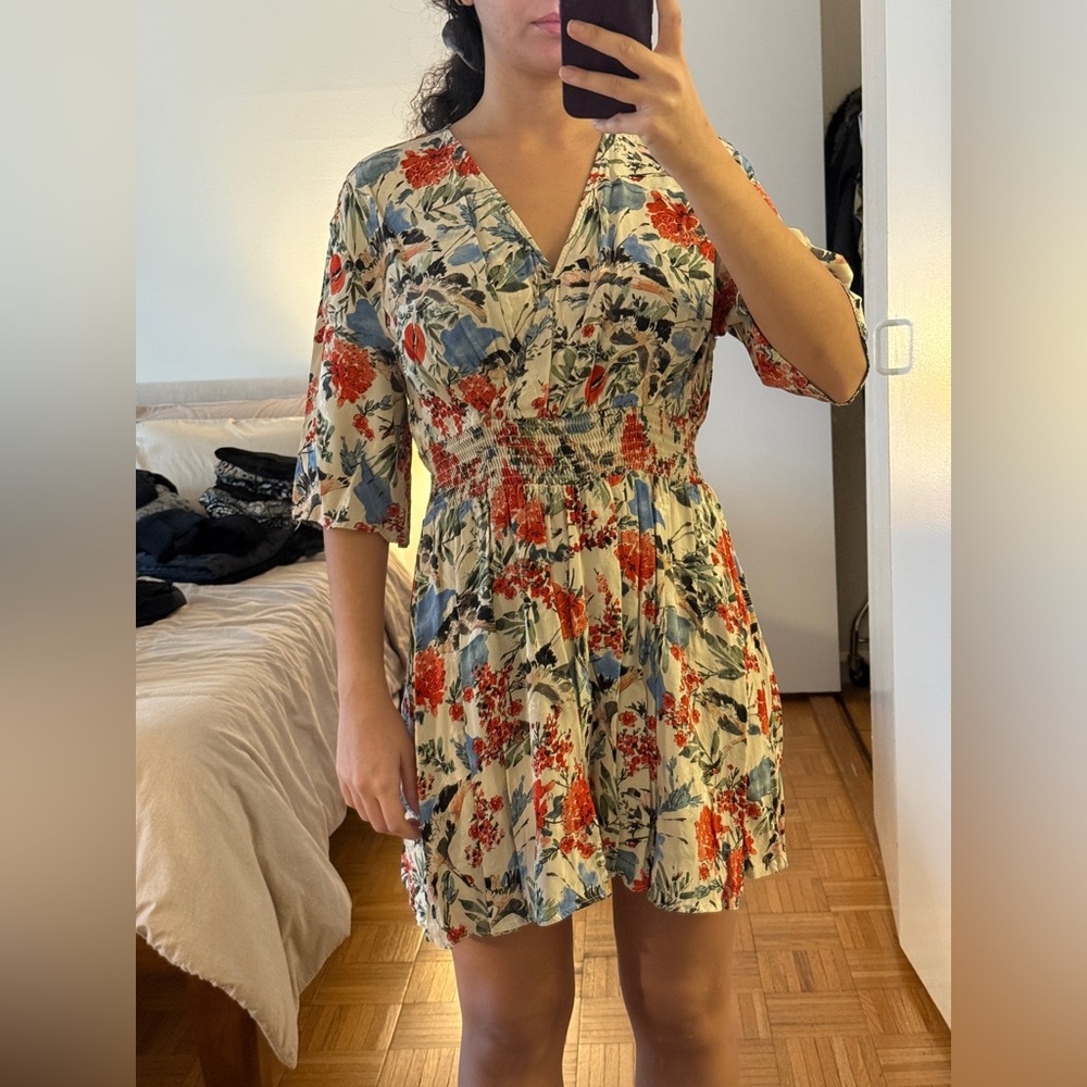 Zara Red and Blue Floral Mini Dress